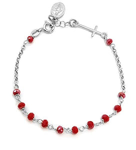 Bracciale Rosario In Argento 925 E Pietre ROSSE - Con Croce E Madonna -... - Ilgrandebazar