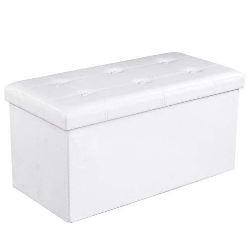 SONGMICS Cassapanca con Contenitore di 80 Litri, Pouf 76 x 38 x 38 cm, Bianco - Ilgrandebazar