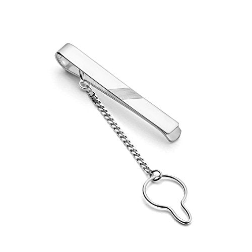 STERLL Uomo Fermacravatta Argento CORTO Lucido con Striscia Opaca Custodia...
