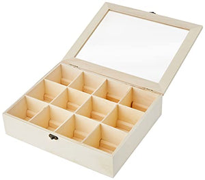 RAYHER 6241500 Scatola Porta Bustine Tè Tisane in Legno Naturale, 12 Scomparti 28,5 x 23,5 x 7cm