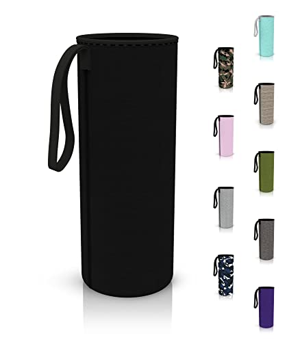 spottle® Custodia in neoprene per piatti in vetro da 550, 750 e 950ml, Porta Bottiglia Acqua in Neoprene con con pratica cappio di trasporto realizzata in neoprene ecologico (Nero, 550ml)