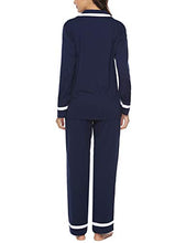 Carica l'immagine nel visualizzatore di Gallery, Hawiton Pigiama Donna Lungo Invernale 2 Pezzi Cotone Semplice Ed L, Blu Scuro - Ilgrandebazar