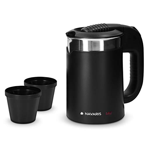 Navaris Mini Bollitore Acqua da Viaggio 0,5L - Boiler Piccolo Elettrico Nero