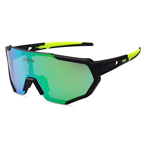 X-TIGER Occhiali Ciclismo CE Autentica Polarizzati con 3 Lenti Nero E Verde