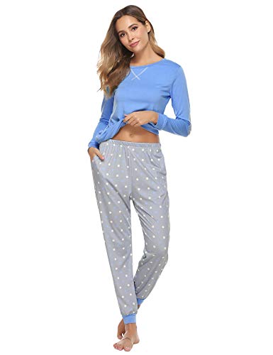 Hawiton Pigiama Donna Cotone Lungo Invernale, Manica Lunga Caldo