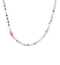Carica l&#39;immagine nel visualizzatore di Gallery, Collana Donna Rosario Girocollo In Argento 925 E Pietre Colorate - Croce E... - Ilgrandebazar