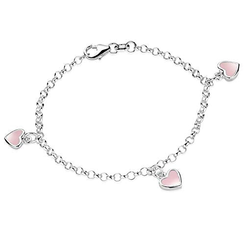 MATERIA - Bracciale in argento 925 per bambina con cuore rosa smaltato 16 cm... - Ilgrandebazar