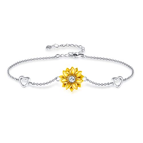 SNZM Collana da Donna con Ciondolo a Forma di Girasole, Oro Bianco - Ilgrandebazar