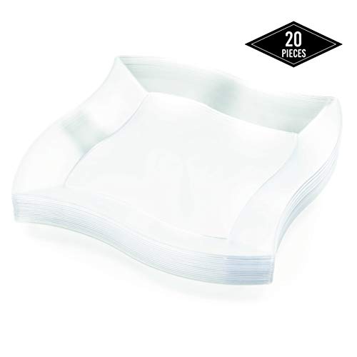 20 Elegante Piatti di Plastica Dura USA e Getta, Onda Quadra, Trasparente,... - Ilgrandebazar