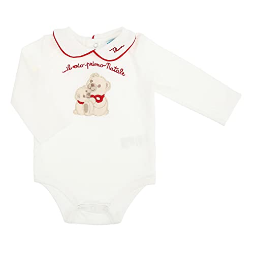 THUN, Body 'Il mio Primo Natale' di Colore Bianco in 100% Cotone con Iconico Orsetto Thun, Linea OVS, 3-6 Mesi