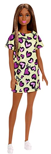 Barbie- Bambola Castana con Abito Giallo Cuoricini Viola Giocattolo per... - Ilgrandebazar
