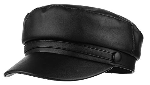 GEMVIE Donna Cappello con Visiera Berretto da PU Pelle Retro Classico Nero