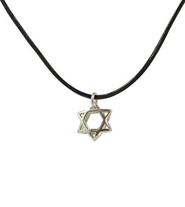 Argento Sterling ebraica Stella di David Ciondolo su nero in pelle