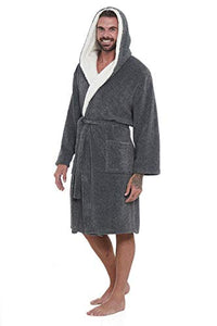 Accappatoio da Uomo 100% Pile Asciugamano XXL, Doppio Tono Grigio Con Sherpa - Ilgrandebazar