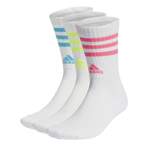 adidas 3-stripes Cushioned Crew Socks 3 Pairs, Calzini Unisex - Adulto, White/Lucid Cyan/Lucid Lemon/Lucid Pink, XS (Pacco da 3)