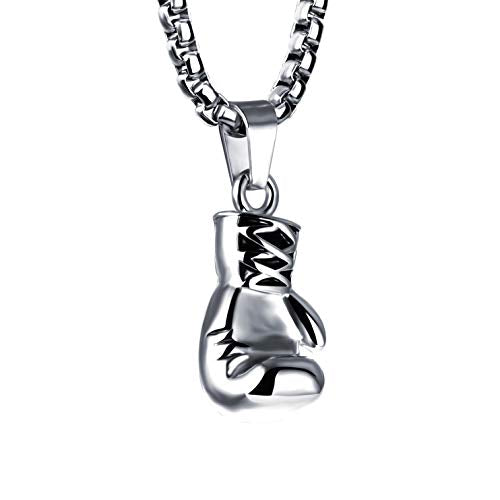 Guantoni Boxe Ciondolo Collana, Punk Acciaio al Titanio Donne - Argento - Ilgrandebazar