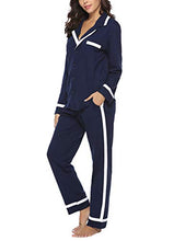 Carica l'immagine nel visualizzatore di Gallery, Hawiton Pigiama Donna Lungo Invernale 2 Pezzi Cotone Semplice Ed L, Blu Scuro - Ilgrandebazar