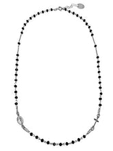 Carica l&#39;immagine nel visualizzatore di Gallery, Rosario Collana Girocollo In Argento 925 Rodiato Con Perline Nere - Croce E... - Ilgrandebazar