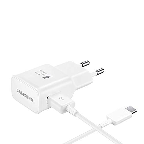 OEM Samsung - Caricatore originale EP-TA200EWE + Cavo EP-DR140AWE (5 V-2 A, 9 V-1,67 A) - per Galaxy S10, S10+, S10e, S9, S9+ (caricatore + cavo di tipo C, bianco) (EPTA200 + DR140 B W)