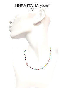 Collana Donna Rosario Girocollo In Argento 925 E Pietre Colorate - Croce E... - Ilgrandebazar