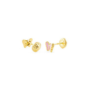 Orecchini per bambini farfalla rosa - oro giallo 18k (750)