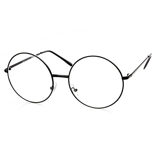 TRIXES Occhiali Tondi Unisex - con Lenti Trasparenti Stile Nero - Ilgrandebazar