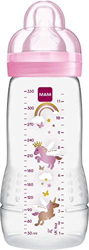 MAM Biberon Seconda Età, 330 ml, da 6 Mesi, Flusso Rosa trasparente - Ilgrandebazar