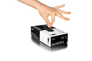 HANSKA Guanti Monouso Nitrile Neri - Senza Polvere - Usa e Getta- Ambidestri - Non Sterili - Base di Gomma - Adatti per Ambiti Medici, Manipolazione degli Alimenti (1, M)