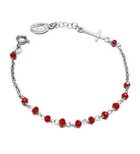 Carica l&#39;immagine nel visualizzatore di Gallery, Bracciale Rosario In Argento 925 E Pietre ROSSE - Con Croce E Madonna -... - Ilgrandebazar
