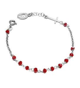 Bracciale Rosario In Argento 925 E Pietre ROSSE - Con Croce E Madonna -... - Ilgrandebazar