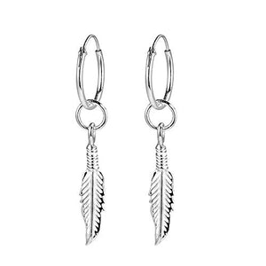 Fu You Orecchini Argento 925 Cerchio con Piuma Pendenti Orecchini... - Ilgrandebazar