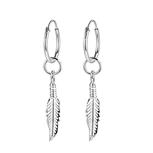 Fu You Orecchini Argento 925 Cerchio con Piuma Pendenti Orecchini... - Ilgrandebazar