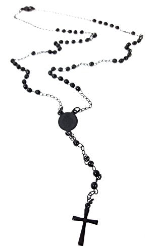 SAGA GIOIELLI COLLANA ROSARIO UOMO DONNA NERO ACCIAIO INOSSIDABILE...