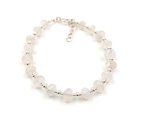 Bracciale in Argento e Pietra di Luna, Lenticchia Scolpita 6/7 mm, Unisex,... - Ilgrandebazar