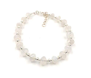 Bracciale in Argento e Pietra di Luna, Lenticchia Scolpita 6/7 mm, Unisex,... - Ilgrandebazar