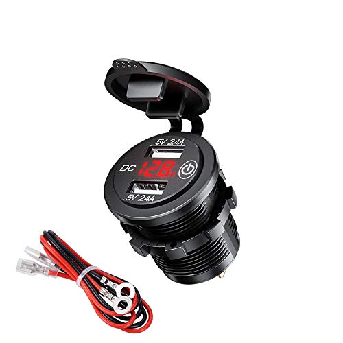 YGL Impermeabile Caricatore per auto doppio USB con Switch, Presa Rosso-4.8A