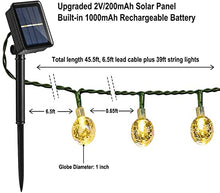 Carica l'immagine nel visualizzatore di Gallery, Moxled Catena Luminosa Esterno Solare, 11M 60 LED Luci Solari Esterno Impermeabile, 8 Modalità Cristallo Globo Lucine Decorative ad Energia Solare per Giardino, Patio, Festa (Bianco Caldo)