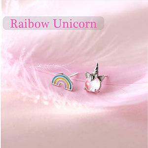 Orecchini a forma di unicorno arcobaleno orecchino argento chiaro rosa...