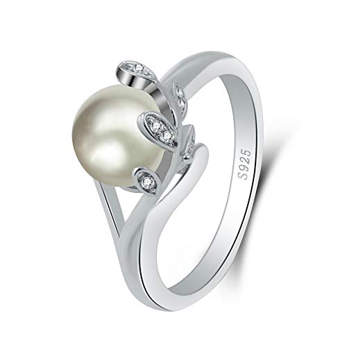 Elisimo - Anello da donna con perla rotonda, in argento sterling 925 - Ilgrandebazar