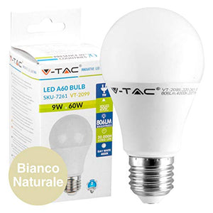 10 x Lampadine LED V-Tac E27 9W Bulbo A60-806 lumen - Bianco Naturale - Ilgrandebazar