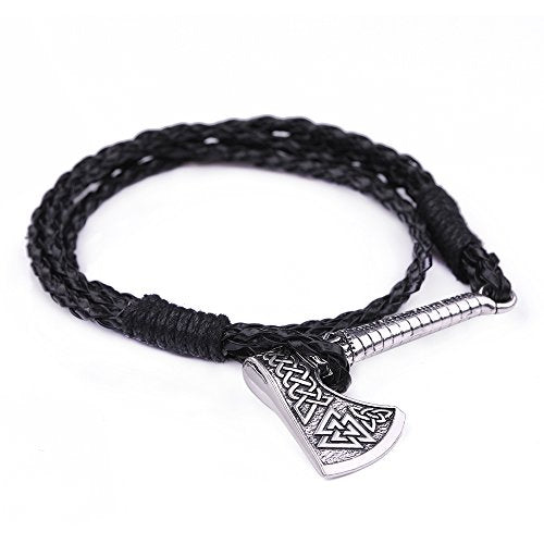 Likgreat, bracciale intrecciato in corda di cuoio, avvolgente, con ascia di... - Ilgrandebazar