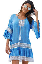 Carica l'immagine nel visualizzatore di Gallery, Tuopuda Abito da Spiaggia Donna Mare Boemo Copricostumi Bagno Costume Blu