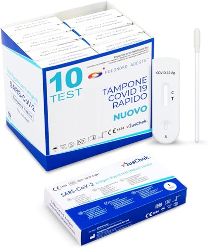 Adeste – 10 scatole test COVID 19 Tamponi Rapidi Nasali. Validato Nuove Varianti Dicembre 2023. Sensibilità 100% a carica virale alta. Certificati per Uso Domestico, Risultato rapido