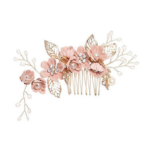 Spilla per capelli rosa con foglie e perle - Ilgrandebazar