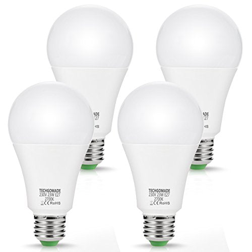4X 23W E27 LED Lampadine, lampadine Techgomade A65, 200W Bianco Caldo 2700k - Ilgrandebazar