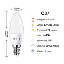 Carica l&#39;immagine nel visualizzatore di Gallery, Lampadine a LED E14 Candela, 5W Equivalenti a 40W, C37 6500K-6Pezzi