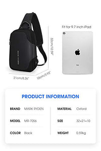 MARK RYDEN Zaino Monospalla Spalla Sling Bag Borsa a Uomo nero