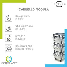 Carica l'immagine nel visualizzatore di Gallery, Ecoplast | Carrello con Ruote Portatutto Modula, Carrello Portaoggetti a Tre Piani, Portata Massima 9 kg, Tortora, 41,5x29x75, Made in Italy
