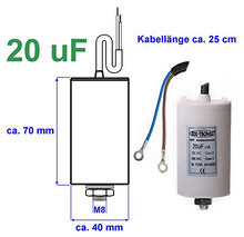 Carica l'immagine nel visualizzatore di Gallery, EDI-TRONIC condensatore di avviamento per motore 20µF 450V presa M8 cavo