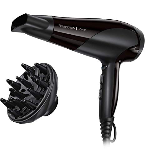 Remington Asciugacapelli Professionale con Ioni, Phon Ionic Dry 2200W, accessori 1 concentratore ed 1 diffusore inclusi, 3 temperature, D3198, [Esclusiva Amazon]